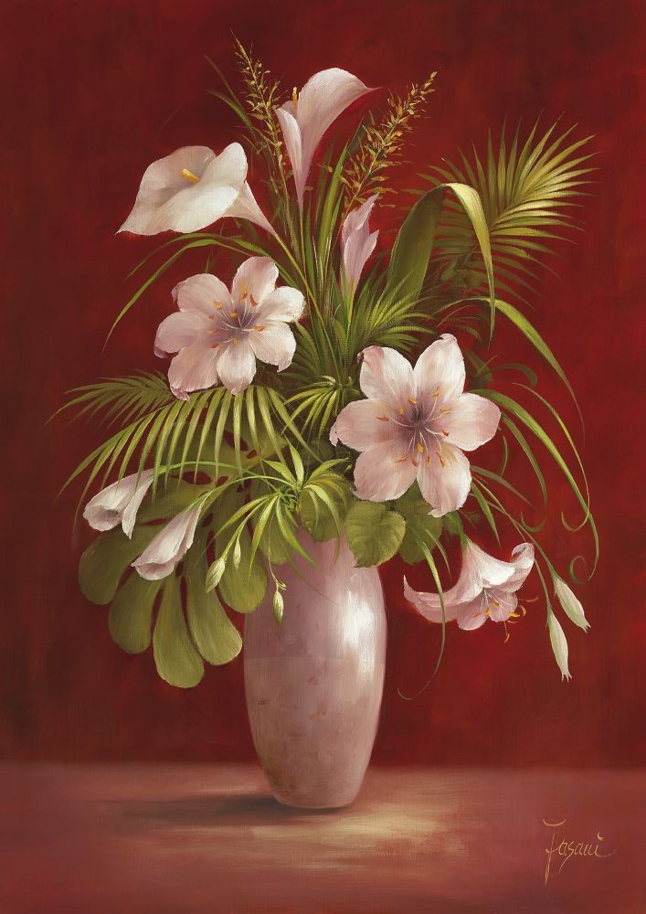 Fasani, Afternoon Delight I (Malerei, Stillleben, Blumen, Natur, Floral, Blüten, Vase, Blumenvase, Eleganz,  Schlafzimmer, Treppenhaus, bunt)