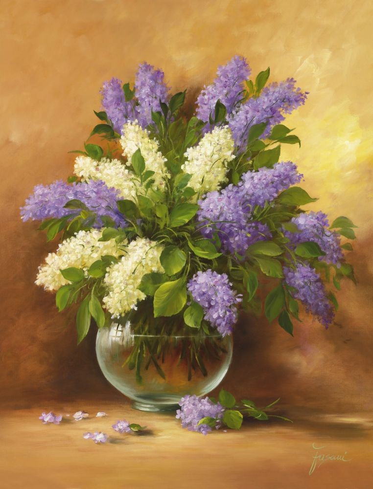 Fasani, Smell Of Lilac II (Malerei, Stillleben, Blumen, Flieder, Natur, Floral, Blüten, üppig, Vase, Blumenvase, Schlafzimmer, Treppenhaus, bunt)