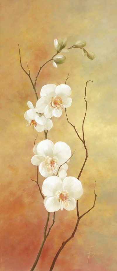 Fasani, JAPANESE STYLE I (Malerei, Stillleben, Blumen, Orchideen,Floral, Blüten, Blütenzweig, Schlafzimmer, Treppenhaus, bunt)