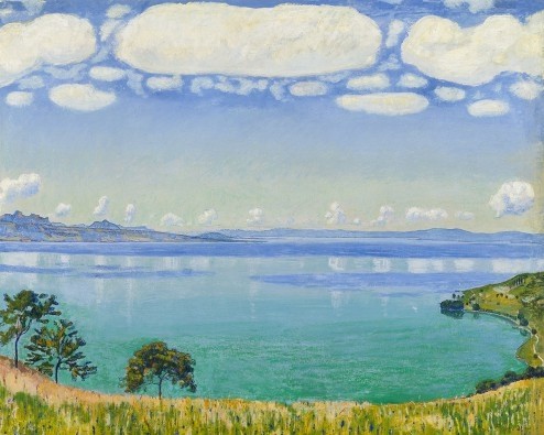 Ferdinand Hodler, Der Genfer See von Chexbres aus (Wunschgröße, Malerei, See, Schweiz, Jugendstil, Landschaftsmalerei, Wolken, Berge, Alpen, Natur, Panorama, Bergsee, Wohnzimmer, Schlafzimmer, Arztpraxis,Wunschgröße, bunt)