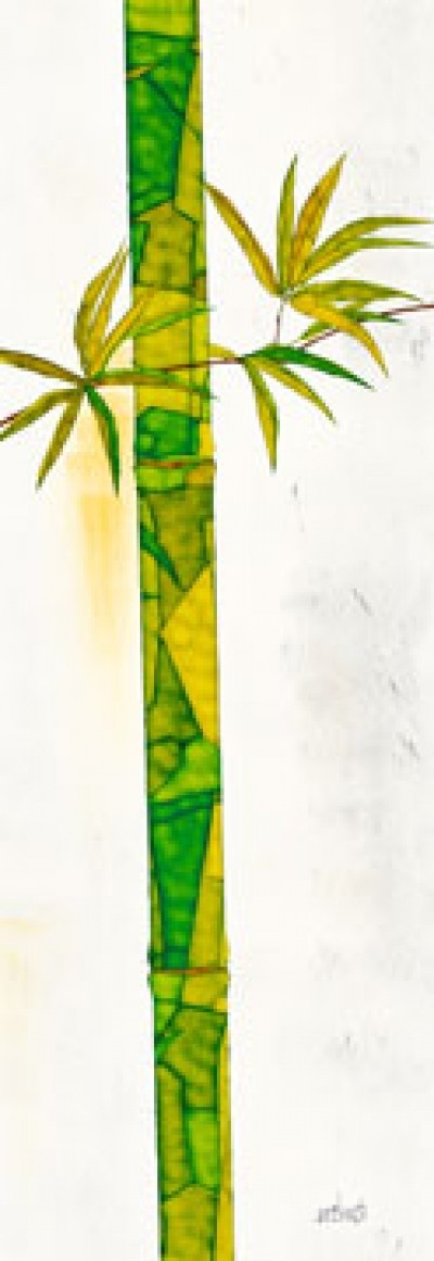 Michael Ferner, Bambus Duo I (Bambus, floral, Pflanze, Natur, Asiatisch, Treppehaus, Wohnzimmer, Badezimmer, Malerei, bunt)