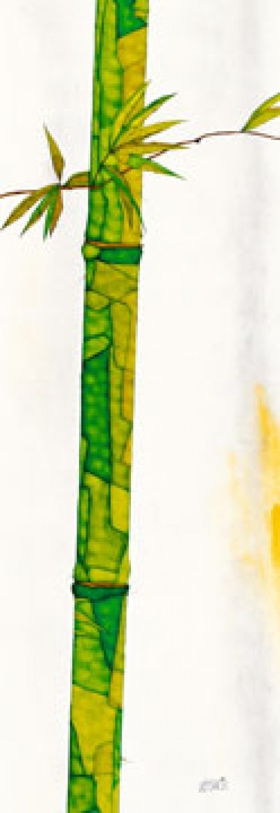 Michael Ferner, Bambus Duo II (Bambus, floral, Pflanze, Natur, Asiatisch, Treppehaus, Wohnzimmer, Badezimmer, Malerei, bunt)