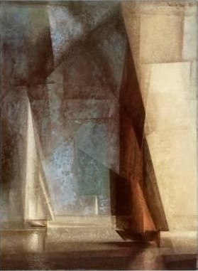 Lyonel Feininger, Stiller Tag am Meer III (Segelboote, Meer, abstrakt, geometrische Konstruktion, Lichtschleier, kristallin, Wohnzimmer, Arztpraxis, Treppenhaus, Büro, Prismaismus, Klassische Moderne, Meeresbrise, bunt)