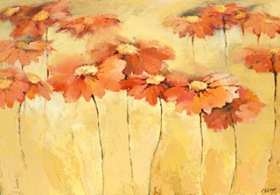 Elena Filatov, Feldblumen III (Blumen, Blüten, Botanik, Gerbera, Treppenhaus, Wohnzimmer, Schlafzimmer, gelb / orange)