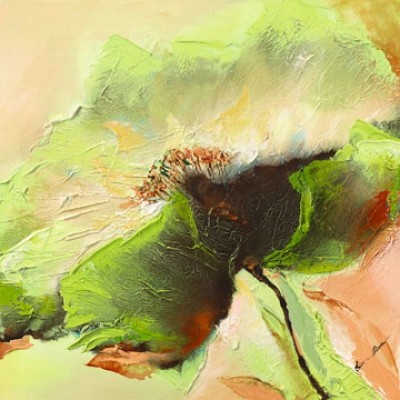 Elena Filatov, Mint Spring I (Blumen, Blüte, Botanik, Mohn, Treppenhaus, Wohnzimmer, Schlafzimmer, grün, pastos,)