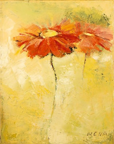Elena Filatov, Feldblumen I (Blumen, Blüten, Botanik, Gerbera, Treppenhaus, Wohnzimmer, Schlafzimmer, gelb / orange)