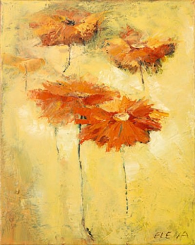 Elena Filatov, Feldblumen II (Blumen, Blüten, Botanik, Gerbera, Treppenhaus, Wohnzimmer, Schlafzimmer, gelb / orange)