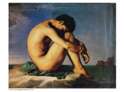 Flandrin Hippolyte, Young Man Nude (Aktmalerei, junger Mann, Seitenansicht, Melancholie, Meer, Küste, Symbolismus, Menschen, Klassiker, Wohnzimmer)