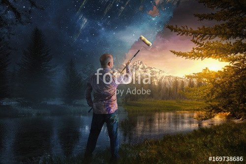 kevron2001, Painting away the night (sonnenaufgang, malen, mann, natur, sonnenuntergang, himmel, nacht, wolken, surreal, walze, nass, farbe, kunst, kreieren, bild, canvas, rivers, berg, landschaft, schöne)
