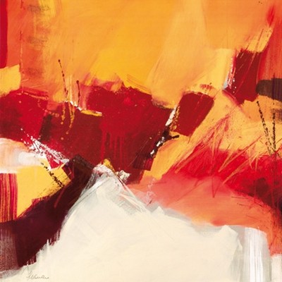 Francesco Cusumano, Rosso II (Abstrakt, Wunschgröße, Abstrakte Malerei,  Business, Büro, Treppenhaus, beige, braun, orange, rot, weiß)