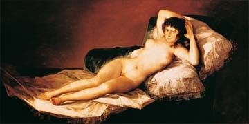Francisco de Goya, Die nackte Maja (Klassiker, Malerei, Aktmalerei, nackte Frau, People & Eros, Menschen, Frau, liegende Frau, lasziv, die Schöne, Spanierin, Schlafzimmer, Wohnzimmer, Wunschgröße, bunt)
