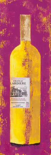 Françoise Persillon, Bordeaux III (Wunschgröße, Malerei, Modern, Flasche, Rotwein, Wein, Gastronomie, Bistro, Restaurant, Vinothek, Esszimmer, Wohnzimmer,  gelb / pink)