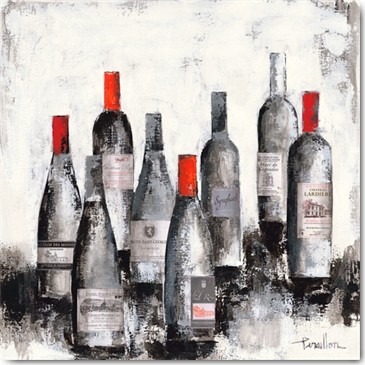 Françoise Persillon, Sélection de ma cave VIII (Wunschgröße, Malerei, Modern, Flasche, Wein, Auswahl, Selektion, Weinkeller, Gastronomie, Bistro, Restaurant, Vinothek, Esszimmer, Wohnzimmer,  grau)