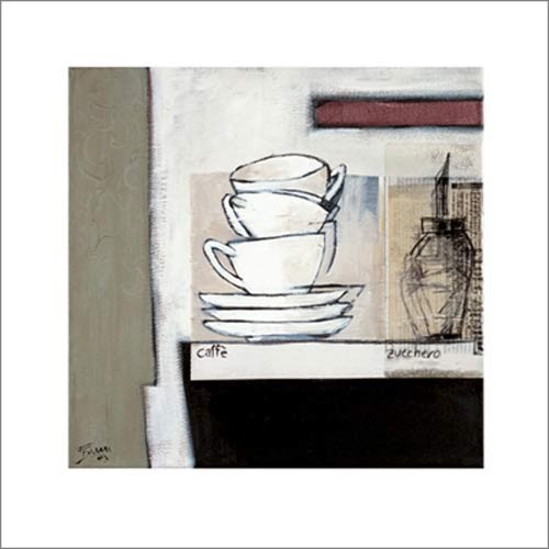 Frank Damm, Untitled, 2003 (Kaffee, Café, Tassen, Zuckerstreuer, Farbfelder, abstakte Muster, Stillleben, Gastronomie, Küche, Bistro, bunt)