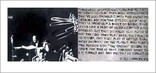 Frank Damm, Untitled, 2004 (Jazz, Musik, Musiker, Fotokunst, Collage, Text, Musikzimmer, Treppenhaus, Wohnzimmer, schwarz/weiß)