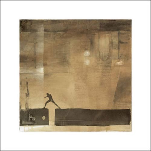 Franoise DAUCHOT, Edge, 2006 (Abstrakt, Malerei, figurativ, Person, Balken, Riss, Schritt, Grätsche, modern, Wohnzimmer, Treppenhaus, grau/braun)