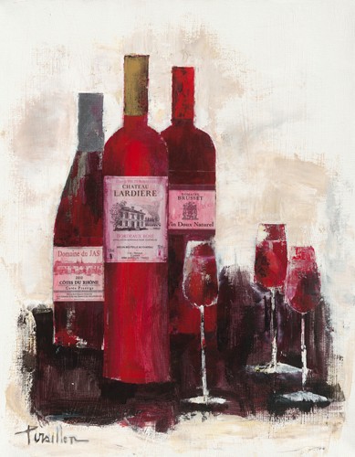 Françoise Persillon, Riches armes (Wunschgröße, Malerei, Modern, Flasche, Rotwein, Wein, Weingläser, Genuss, Gastronomie, Bistro, Restaurant, Vinothek, Esszimmer, Wohnzimmer,  bunt)