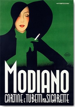 Franz Lenhart, Modiano (Wunschgröße, Plakatkunst, Retro, Vintage,  Werbung, Rauchen, Zigaretten, Dame, Frau, Eleganz, Zigaretten drehen, Bar, Bistro, Club,  bunt)