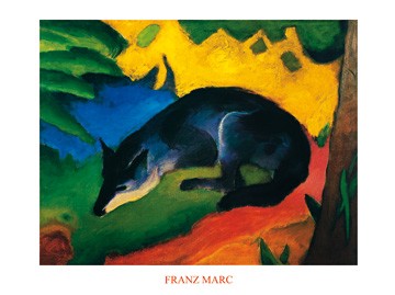 Franz Marc, Fuchs (Malerei, Expressionismus, Wald, Fuchs, schlafender Fuchs, Tier, Bäume, klassische Moderne, Wohnzimmer, Arztpraxis, Treppenhaus, Schlafzimmer, bunt)