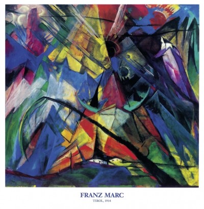 Franz Marc, Tirol, 1914 (Landschaft, Berge, Dynamik,  Malerei, Expressionismus, klassische Moderne, Wohnzimmer, Arztpraxis, Treppenhaus, bunt)