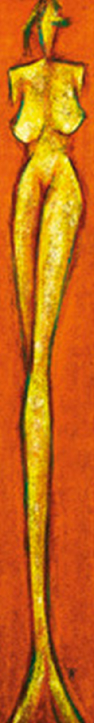 Franz Ruzicka, Venus (Akt, Königstochter, nackt, busen, üppig, schlank, Figurativ, Mythologie, Modern, People & Eros, dekorativ, Malerei, Treppenhaus, Schlafzimmer, orange/gelb)