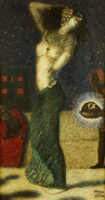 Franz von Stuck, Tanzende Salome (Tanz, Tanzende Frau, Salome, Kopf, Johannes der Täufer, Erotik, Akt, mystisch, Biblisch, Symbolismus, Wohnzimmer, Klassiker, Wunschgröße, Malerei, bunt)