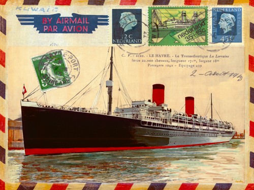 Frédérick Candon, La Lorraine (Schiff, Dampfer, Transatlantik-Passagierdampfer, Briefumschlag, Nostalgie, Briefmarken, Niederlande, Treppenhaus, Wohnzimmer, Wunschgröße)