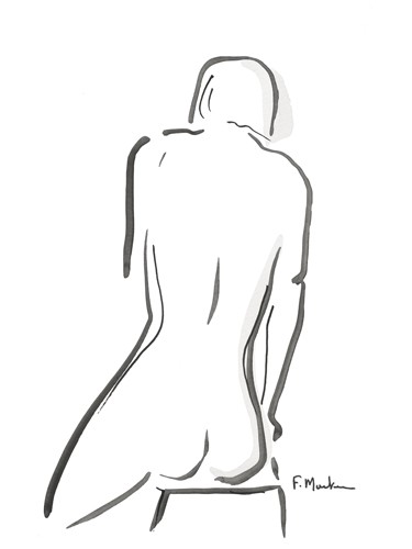 Frédérique Marteau, Sophy (Zeichnung, Akt, nackte Frau, Rückenakt,sitzend, modern, Strichzeichnung, Schlafzimmer, Treppenhaus, schwarz / weiß)