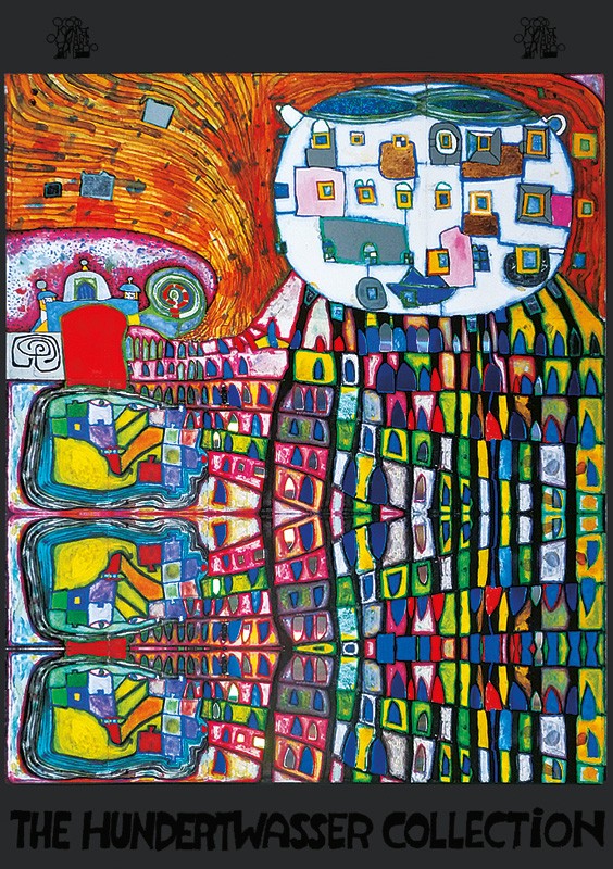 Friedensreich Hundertwasser, HAUSKATZE (Malerei, Klassische Moderne, Abstrakt, Plakat, Tier, Katze, geometrische Muster, abstrakte Formen, Wohnzimmer, Arztpraxis, bunt)