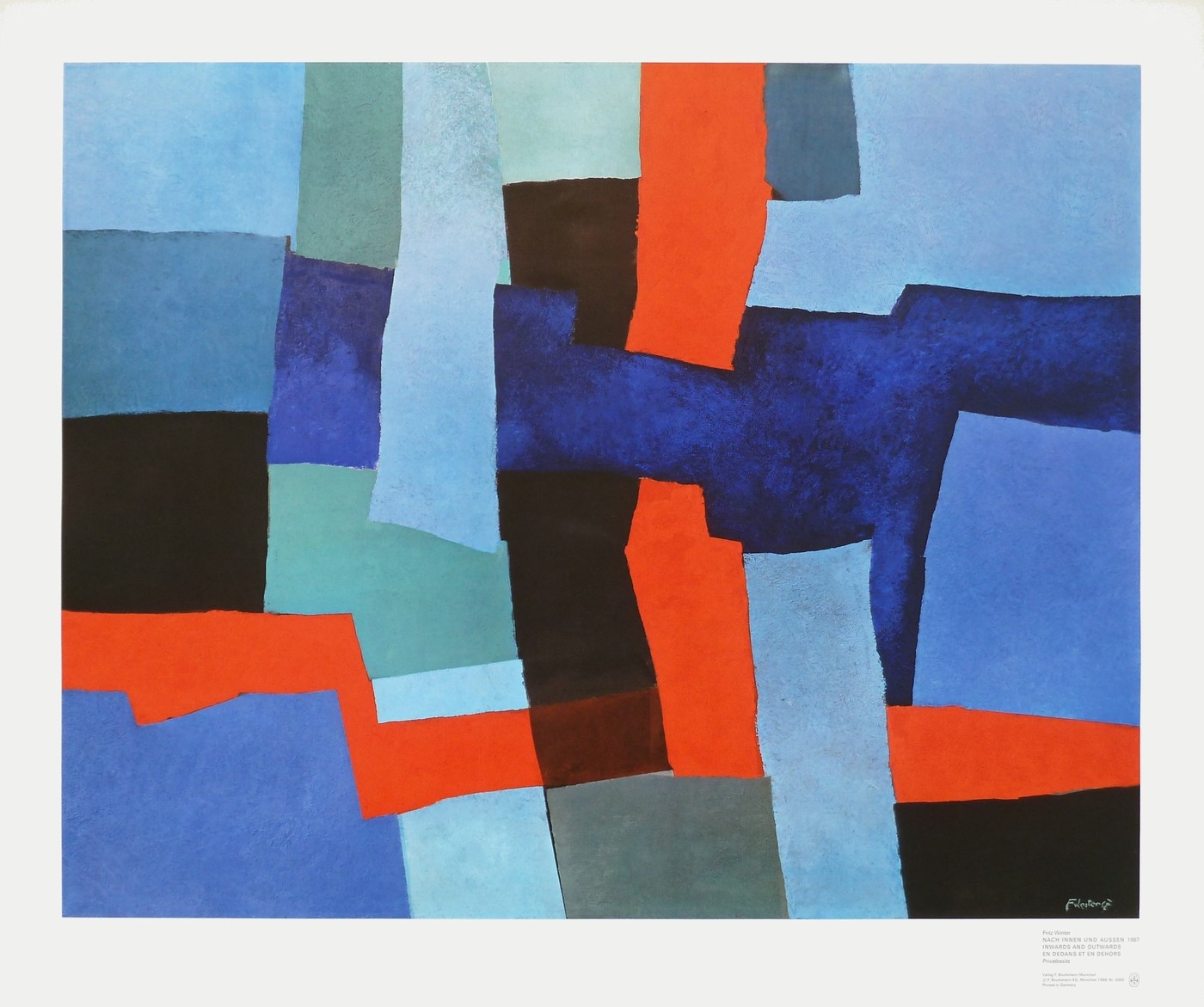 Fritz Winter, Nach innen und außen (Modern, Abstrakte Malerei, Muster, Ornamente, vernetzt, verwoben, Wohnzimmer, Büro, Business, blau/rot)