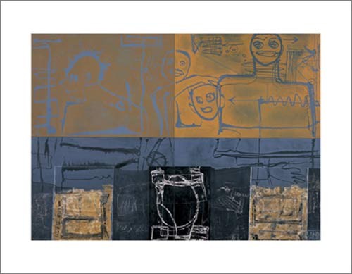 Franca RAVET, La dame du Lac, 2000 (Modern, Abstrakt, Abstrakte Malerei, Farbfelder, Ornamente, figurativ, zeitgenössiche, Wohnzimmer, grau/braun)