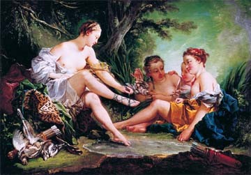 Francois Boucher, Diana nach der Jagd (Göttin, Jagdgöttin, Akt, nackt, Erotik, Rokoko, Malerei, Klassiker, Wunschgröße, Wohnzimmer, Schlafzimmer, bunt)
