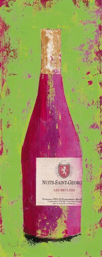Françoise Persillon, Bourgogne II (Wunschgröße, Malerei, Modern, Flasche, Burgunder, Wein, Gastronomie, Bistro, Restaurant, Vinothek, Esszimmer, Wohnzimmer,  pink / grün)