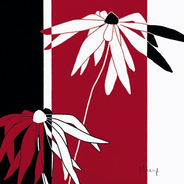 Franz            Heigl           , Margeriten (Modern, Malerei,Abstrakt, Blumen, Farbfelder, rot, schwarz, weiß,)