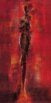 Franz Ruzicka, Lobo I (Akt, Mensch, groß, nackt, schlank, Figurativ, Modern, People & Eros, dekorativ, Malerei, Treppenhaus, Schlafzimmer, rot/braun)