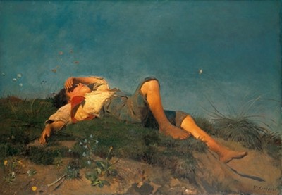 Franz Von Lenbach, Hirtenknabe (Wunschgröße, klassische Malerei, Landschaft, Junge, schlafender Junge, Münchener Realismus, Schlafzimmer, bunt)