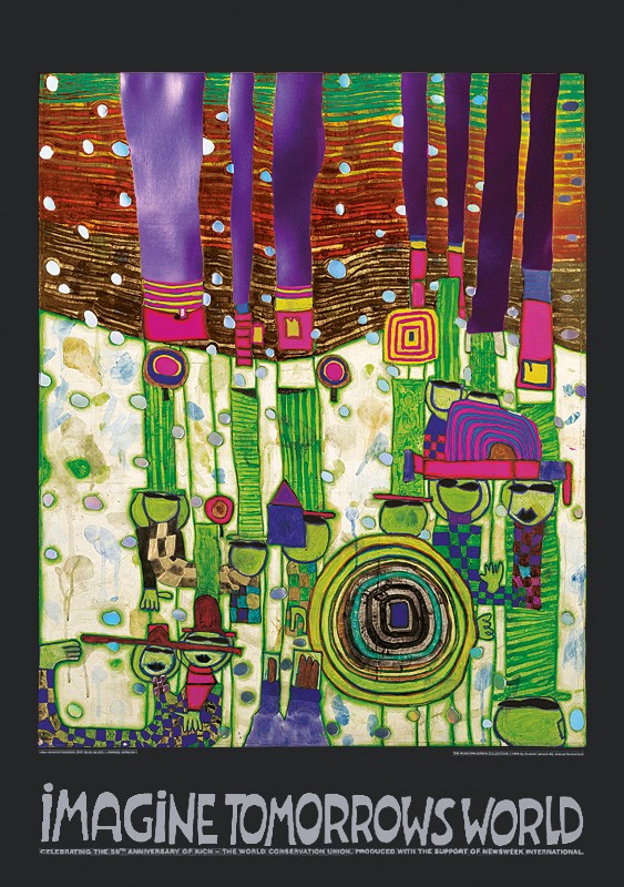 Friedensreich Hundertwasser, IMAGINE TOMORROW'S WORLD (grün/green) (Malerei, Klassische Moderne, Abstrakt, Plakat,Die Welt von morgen, geometrische Muster, abstrakte Formen, Wohnzimmer, Arztpraxis, bunt)
