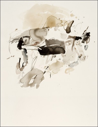 Gabriel BELGEONNE, C'est la question, 2005 (Absrakte, Kunst, Abstrakte Malerei, Pinselspuren, schmuddelig, verwischt, Treppenhaus, Wohnzimmer, braun/grau/beige)