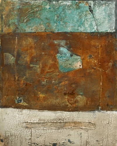 Gabriele Middelmann, Patina Verde 1 (Abstrakt, Malerei, geometrisches Muster, pastos,  Wunschgröße, Büro, Wohnzimmer, Treppenhaus, zeitgenössisch, bunt)