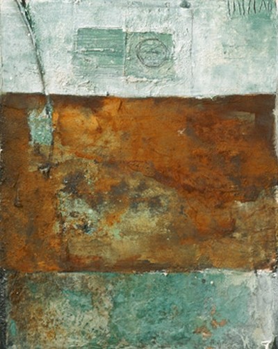 Gabriele Middelmann, Patina Verde 2 (Abstrakt, Malerei, geometrisches Muster, pastos,  Wunschgröße, Büro, Wohnzimmer, Treppenhaus, zeitgenössisch, bunt)