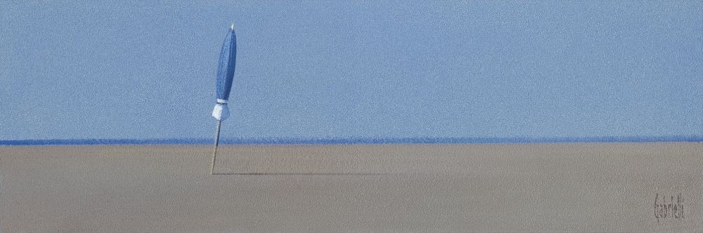 Gabrielli, Blue Sea II (Meer, Meeresbrise, Strand, Stille, Einsamkeit, Sonnenschirm, Horizont, maritim, Treppenhaus, Wohnzimmer, Grafik, bunt)