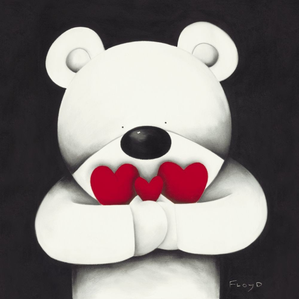 Garry Floyd, ALL MY LOVE (Bärchen, Bär, Herzen, Liebeserklärung, naiv, niedlich, Geschenk, Grafik, Kinderzimmer, Schlafzimmer, Terppenhaus,  schwarz/weiß/rot)