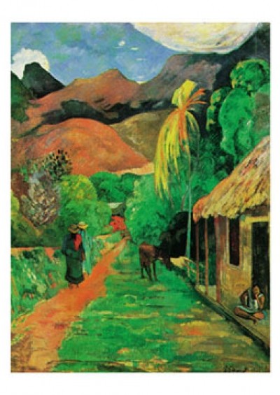 Paul Gauguin, Chemin a papeete (Klassische Moderne, Impressionismus, Malerei, Landschaft, Tahiti, Frauen, Spaziergang, Weg, Hütte, Berge, Idylle,  Wohnzimmer, Schlafzimmer, Esszimmer, Arztpraxis, bunt)