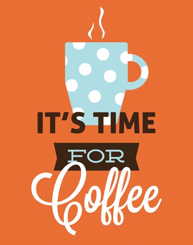 Genesis Duncan, Coffee Time (Orange) (Wunschgröße, Plakatkunst, Grafik, Cafe, kaffee, Tasse, heißer Kaffee, Dampf, Kaffeeduft, Kaffeepause, Küche, Gastronomie, Bistro, orange, brau, blau)