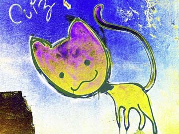 Gerd Weissing, Katze 3 (Kinderwelten / Comic, Katze, Grafik, fröhlich, Witzig, lustig, Wunschgröße, Jugendzimmer, Kinderzimmer, Wohnzimmer,bunt)