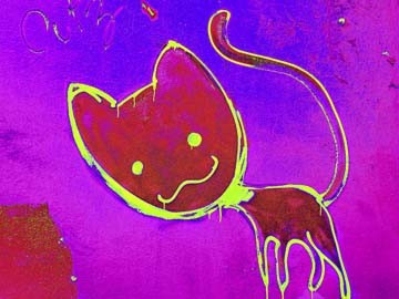 Gerd Weissing, Katze 4 (Kinderwelten / Comic, Katze, Grafik, fröhlich, Witzig, lustig, Wunschgröße, Jugendzimmer, Kinderzimmer, Wohnzimmer, pink)