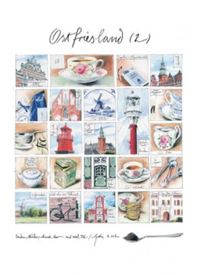 Sabine Gerke, Ostfriesland (Meeresbrise,Landschaften, Norddeutschland, Modern, Illustration, Plakatkunst,Flur,Soziale Einrichtungen,Treppenhaus, Arztpraxis)