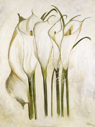 Gerstner Heidi, White Callas (Blumen, Blüten, Blütenstängel, modern, Malerei, Treppenhaus, Wohnzimmer, Esszimmer, weiß/beige)