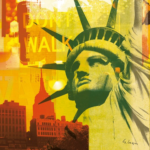 Gery Luger, New York III (Freiheitsstatue, Symbol, New York, USA, Wahrzeichen, Skyline, Wolkenkratzer, Amerika, Jugendzimmer, Wohnzimmer, Treppenhaus, Wunschgröße, bunt)