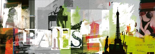 Gery Luger, Paris (Paris, Metropole, Fotokunst, Eiffelturm, Wahrzeichen, UFrankreich, Collage, Jugendzimmer, Wohnzimmer, Treppenhaus, Wunschgröße, bunt)